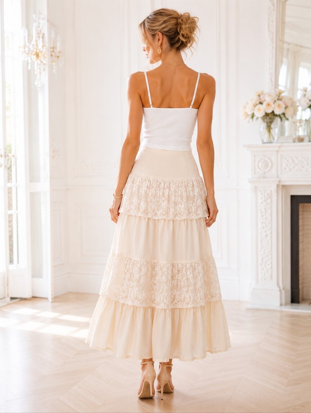 N.D.S Ivory Tiered Lace Maxi Skirt | Size XL Cotton | Romantic Boho Cottagecore - Picture 2 of 11